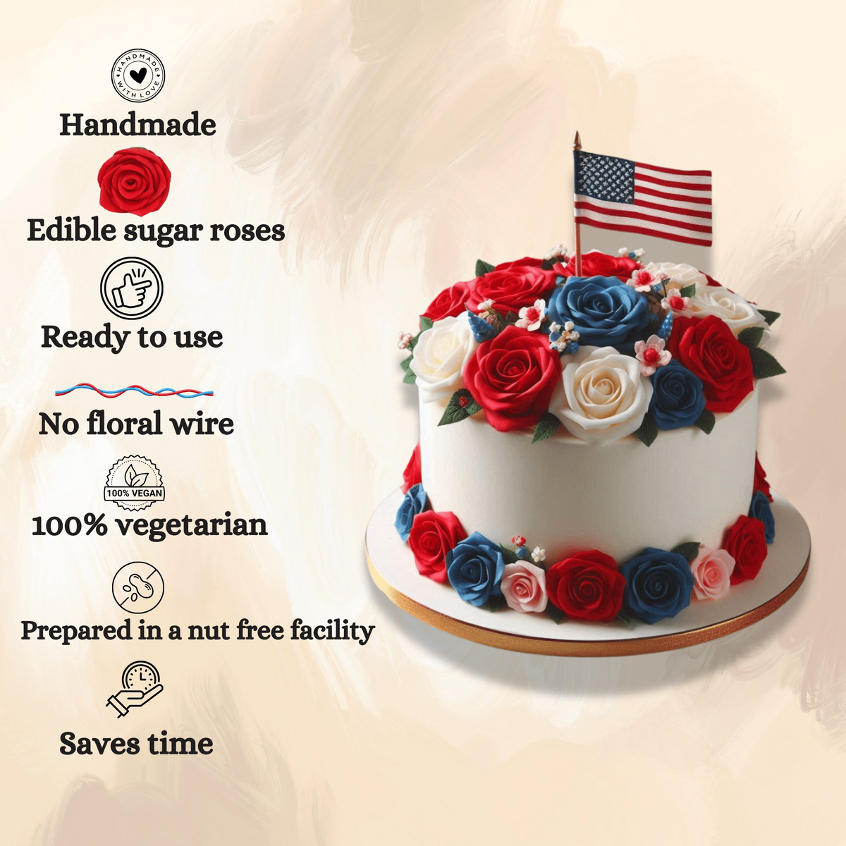 Confect Edible Sugar Roses Cake Toppers - Pack of 12 (02) | Grocsy