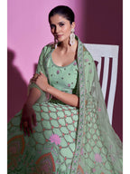 Myra Pista Green Georgette Embroidered Designer Lehenga Choli | Grocsy
