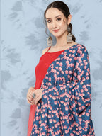 InWeave Women's Red Strappy Set W Navy Pink Lotus Cr Duptta | Grocsy