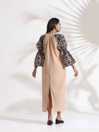 trueBrowns Beige Cotton Print Long Dress | Grocsy