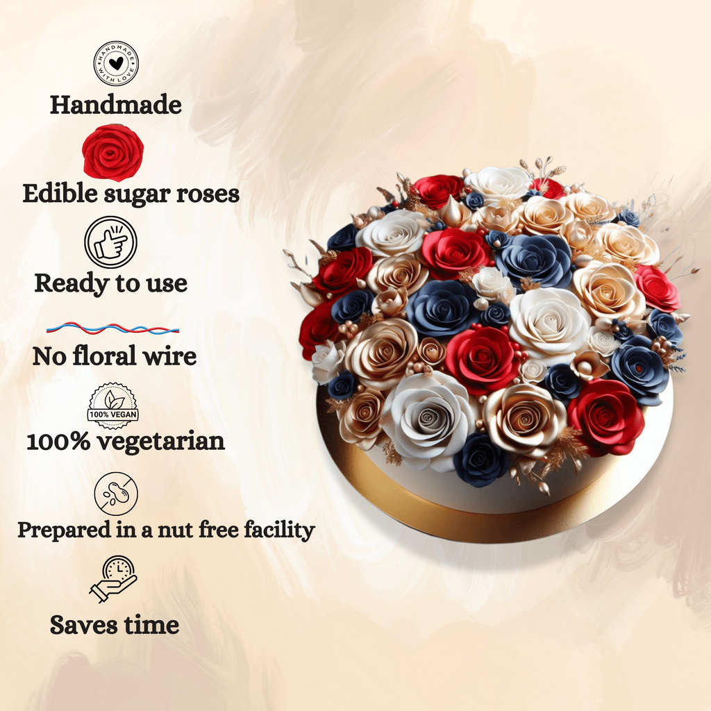 Confect Edible Sugar Roses Cake Toppers - Pack of 12 (04) | Grocsy