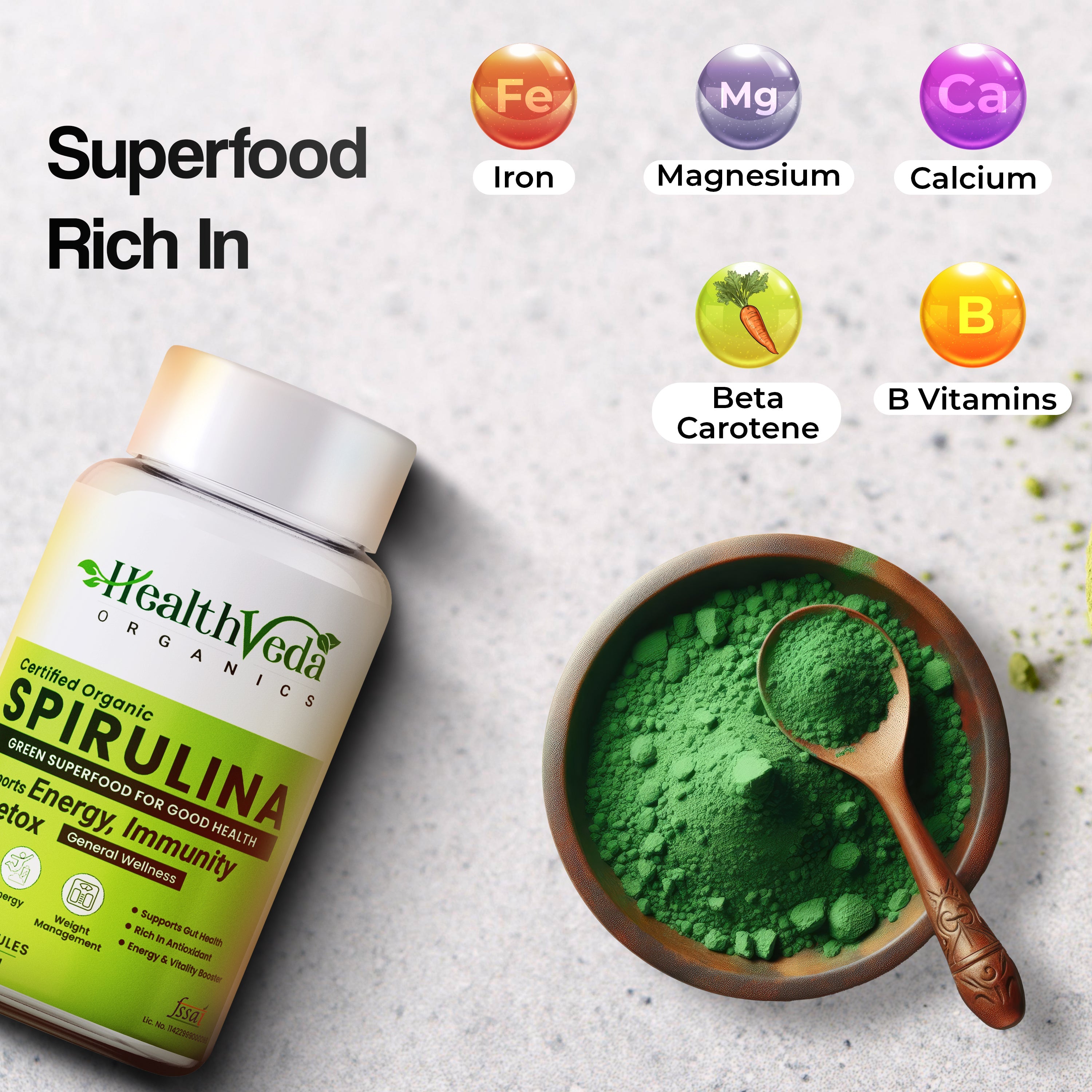 Health Veda Organics Spirulina Capsules | Grocsy