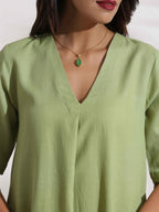 trueBrowns Green Slub Kurta Set | Grocsy