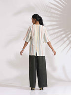 trueBrowns Off-White Cotton Stripe Jacket Top Co-ord Set | Grocsy
