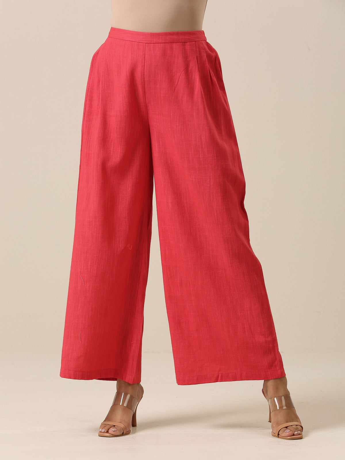 trueBrowns Bright Pink Slub Texture Sleevesless Jacket Pant Set | Grocsy