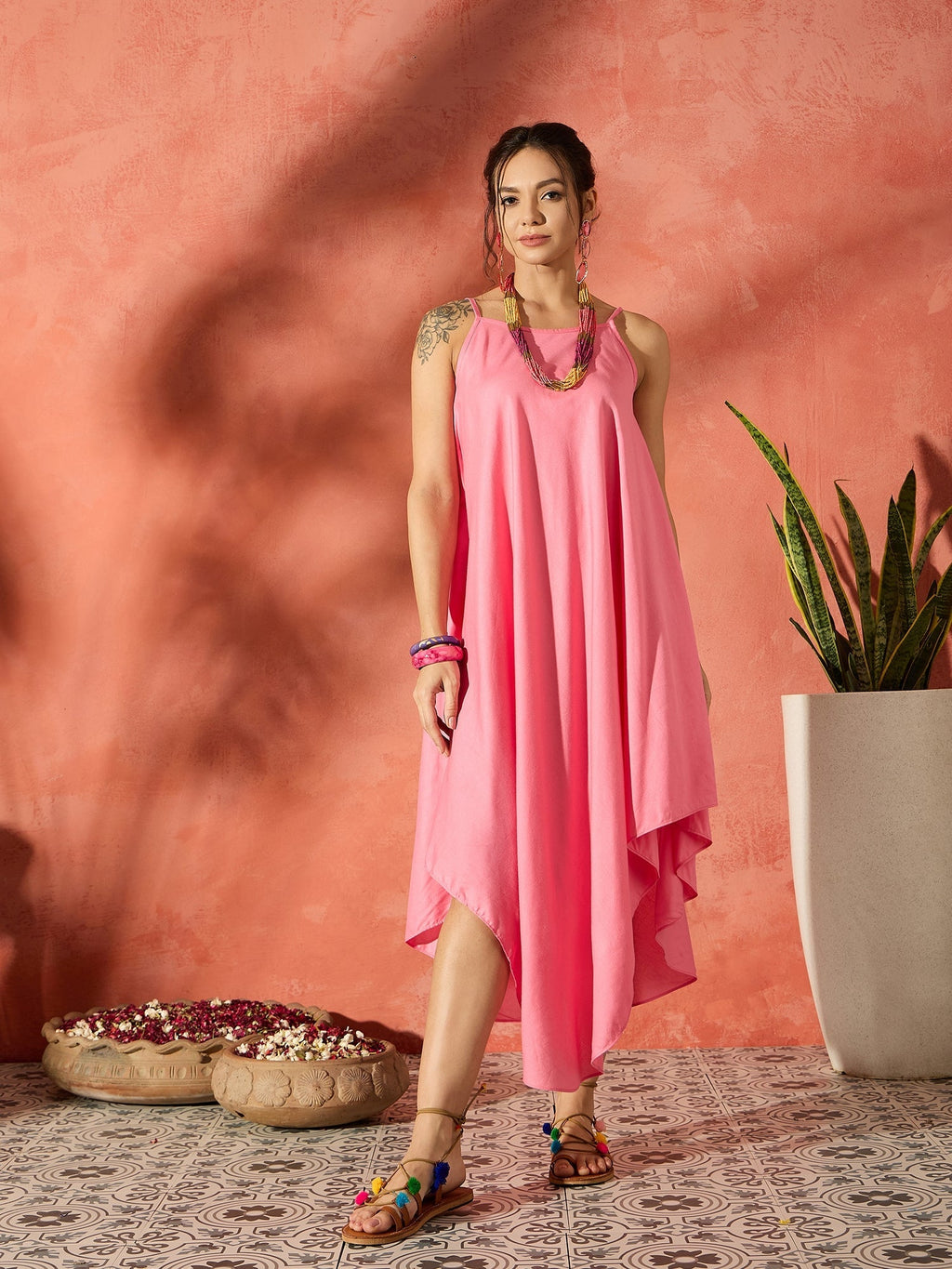 InWeave Purple Floral Peach Asymmetrical Dress | Grocsy
