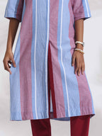 trueBrowns Blue Cotton Stripe Straight Kurta Set | Grocsy