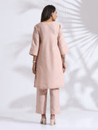 trueBrowns Light Pink Slub Kurta Co-ord Set | Grocsy