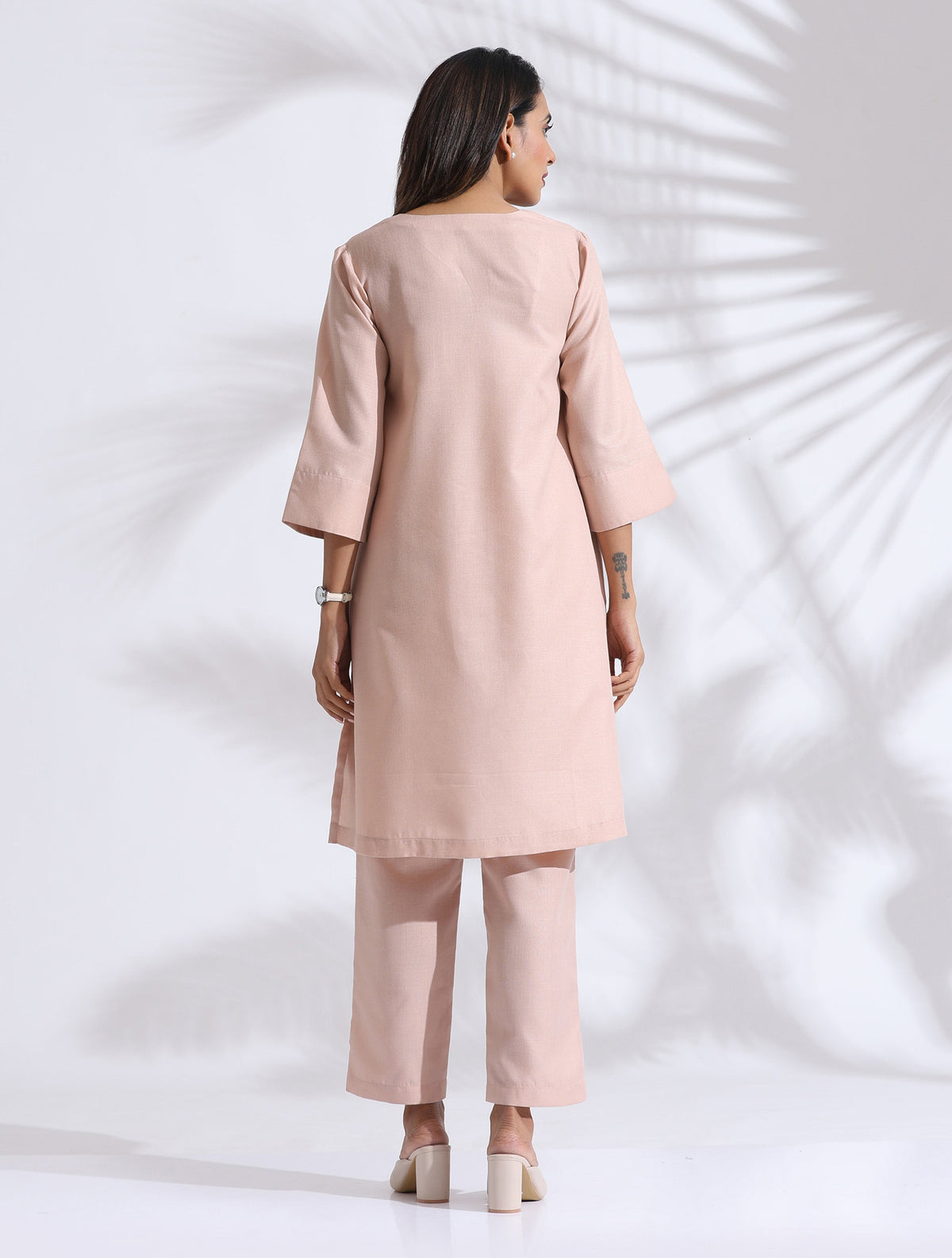 trueBrowns Light Pink Slub Kurta Co-ord Set | Grocsy