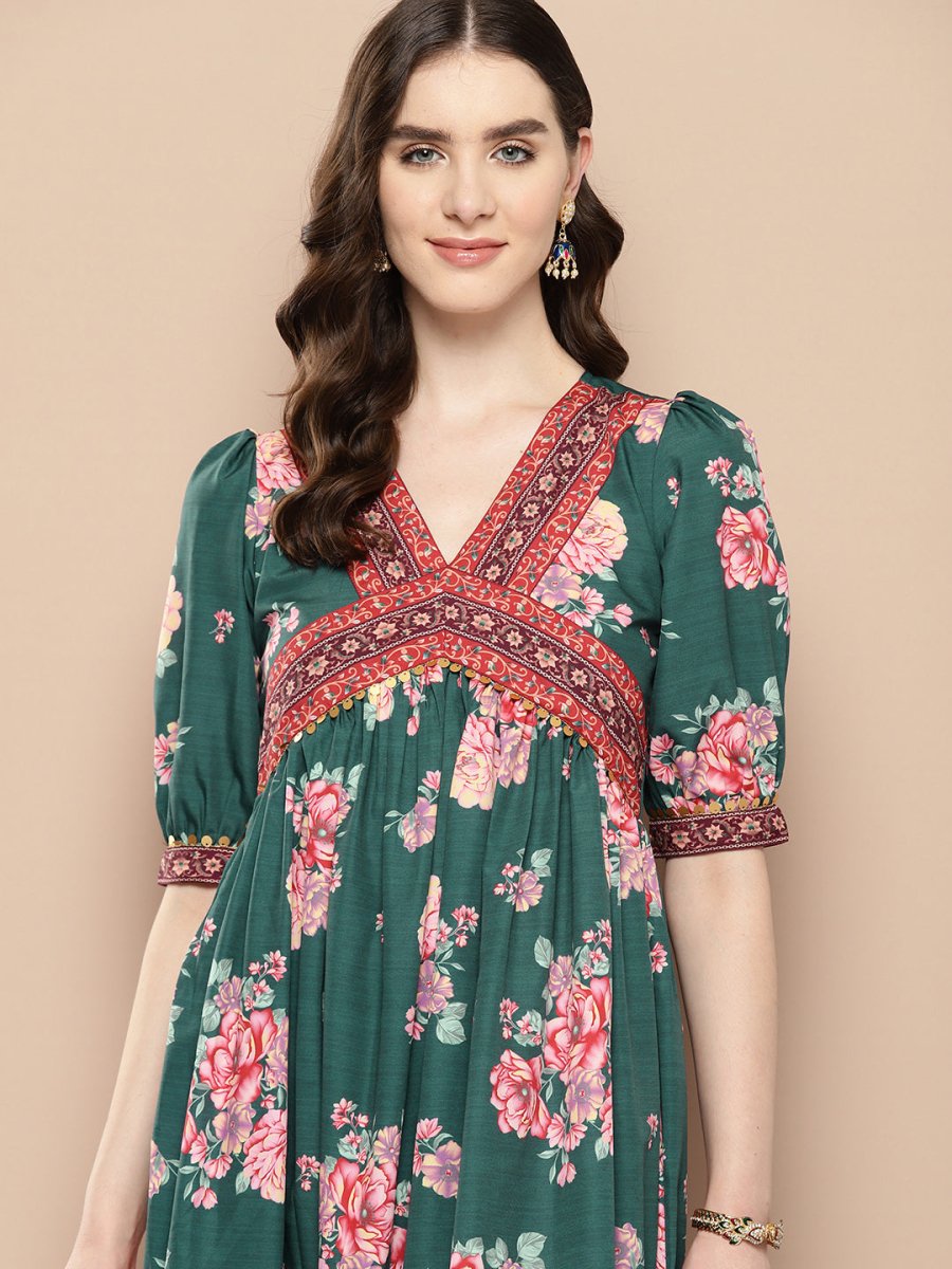 Ahalyaa Women Floral Printed Empire Ethnic Dress | Grocsy