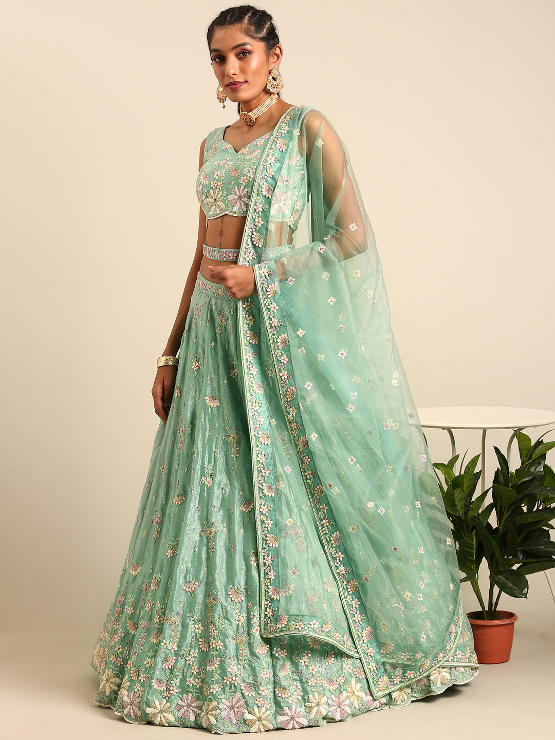 House of Panchhi Sea Green Georgette heavy Sequinse embroidery Lehenga choli & Dupatta | Grocsy