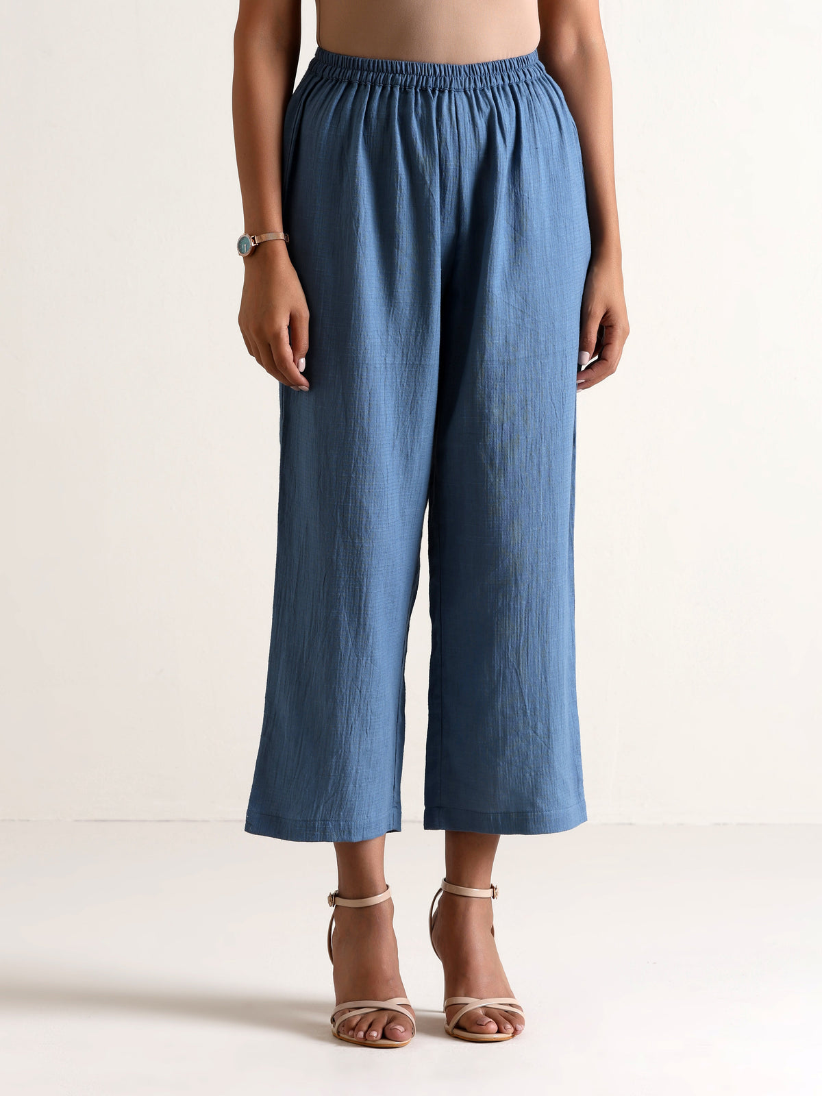 trueBrowns Light Blue Sleeveless Flared Kurta Pant Set | Grocsy