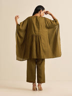 trueBrowns Olive Green Texture Doddy Kaftan Gathered Co-Ord Set | Grocsy