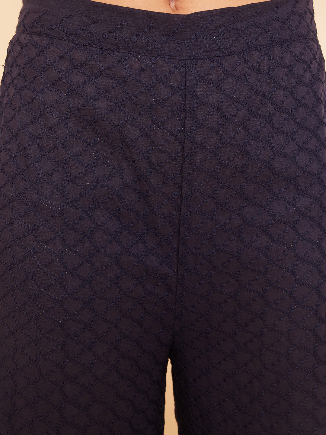 InWeave Women's Navy Blue Lace Work Double Layer Sharara Set | Grocsy