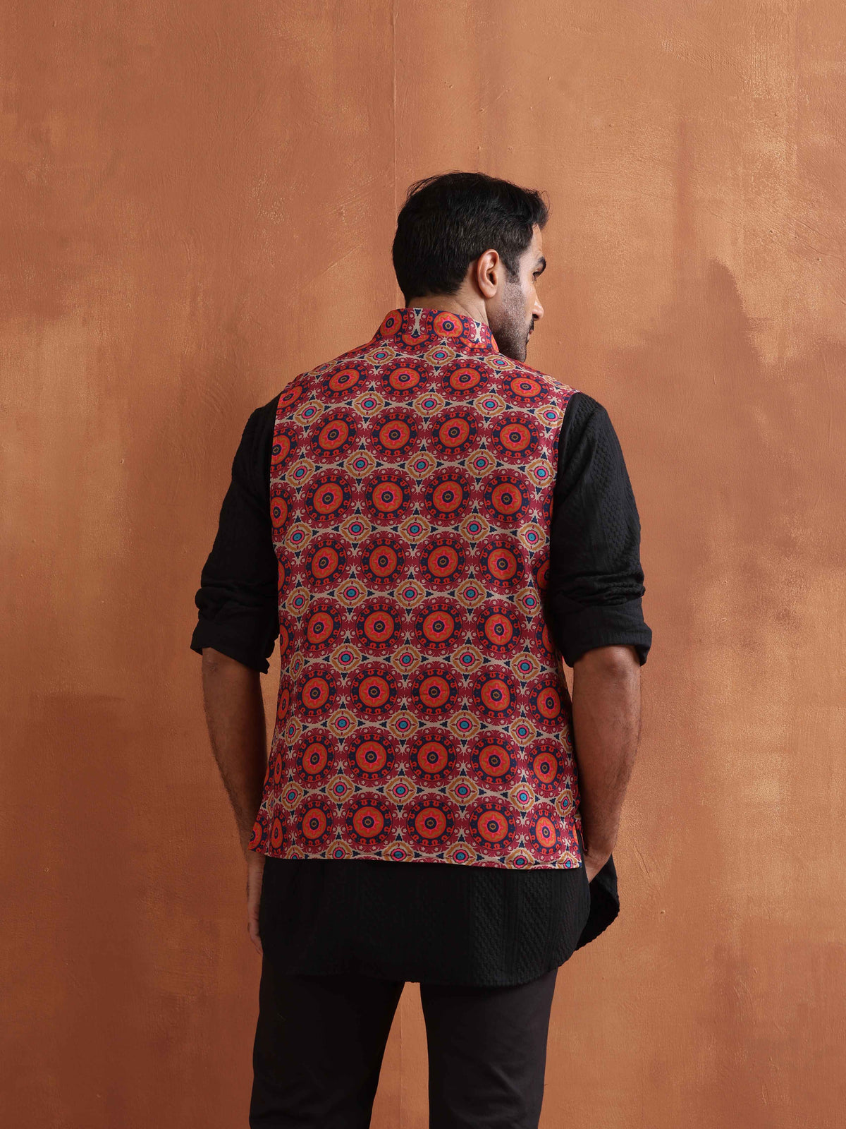 trueBrowns Men's Beige Printed Nehru Jacket | Grocsy