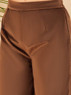 InWeave Women's Brown V Neck Asymmetrical Pleated Velvet Kurta Set | Grocsy