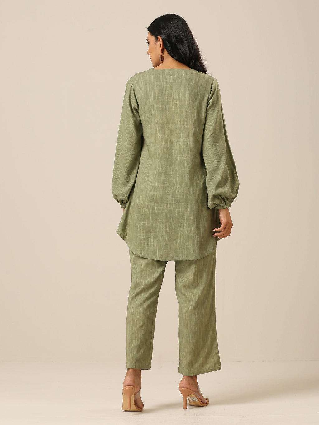 trueBrowns Sage Slub Textured Short Co-Ord Set | Grocsy