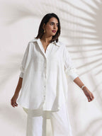 trueBrowns White Cotton Check Shirt Co-ord Set | Grocsy