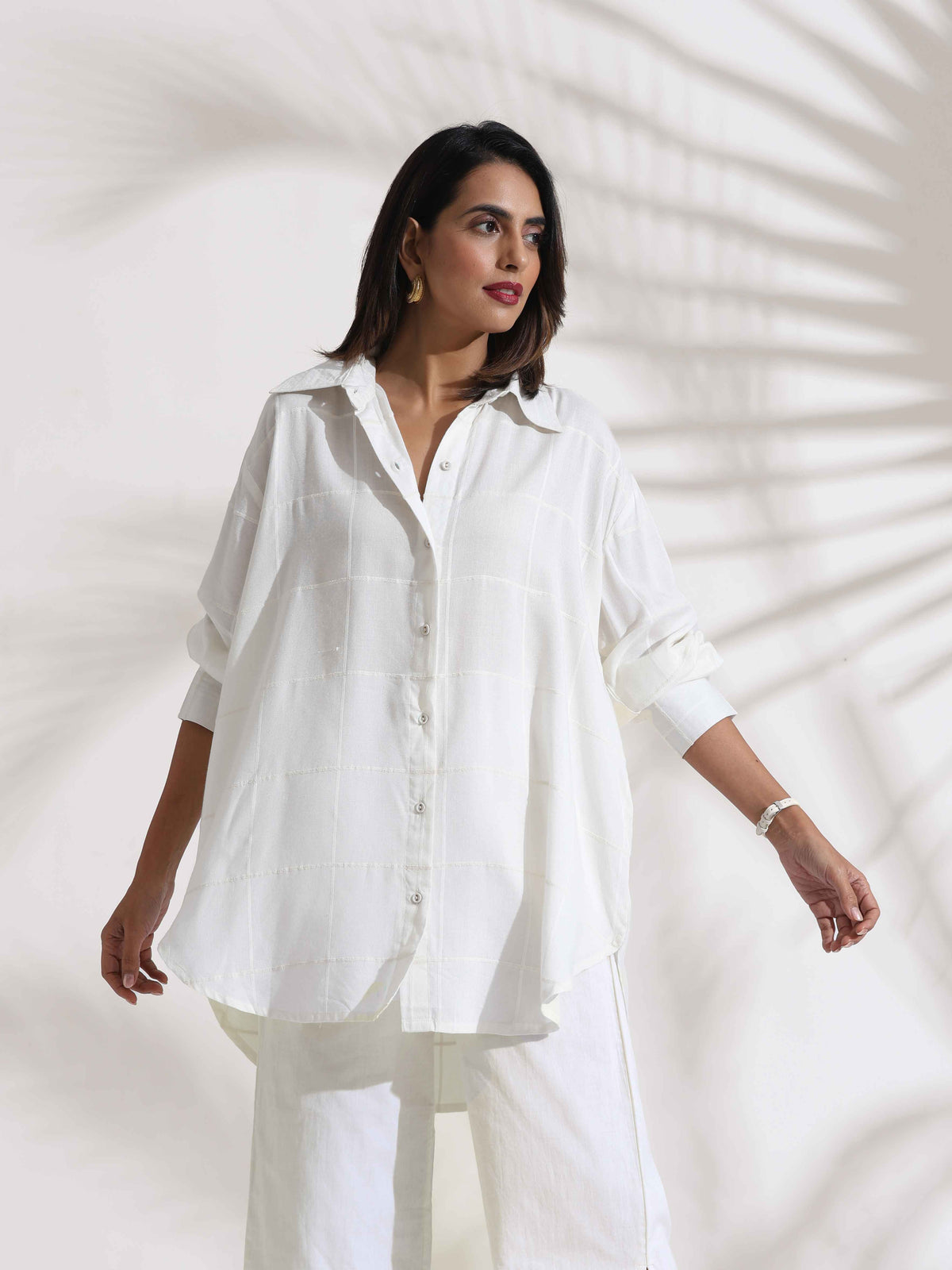trueBrowns White Cotton Check Shirt Co-ord Set | Grocsy