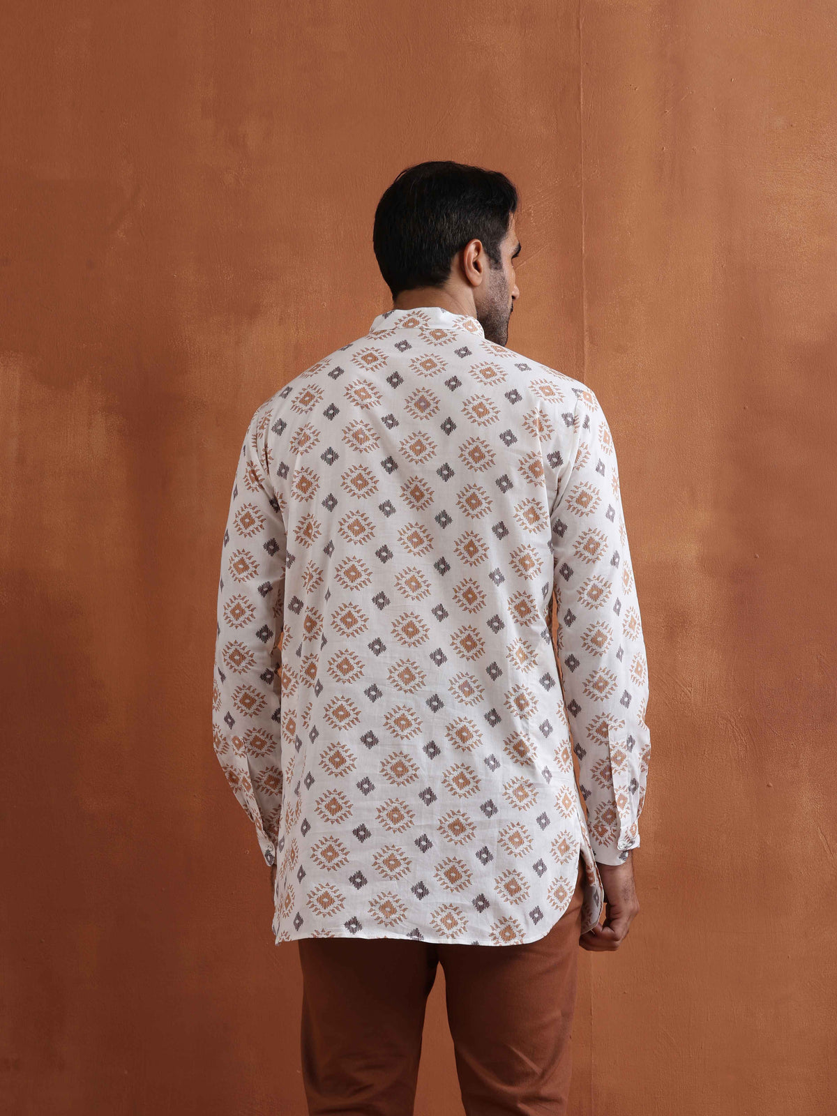trueBrowns Men's Ivory Printed Short Kurta | Grocsy