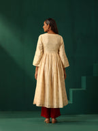 trueBrowns Ivory Geometric Floral Viscose Silk Anarkali Kurta Pant Set | Grocsy