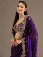 Tulsi Art Beautiful Purple Zari Embroidered Silk Party Wear Saree With Blouse | Grocsy