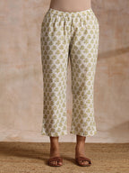 trueBrowns Green Buta On Off-White Block Print Cotton Co-Ord Set | Grocsy