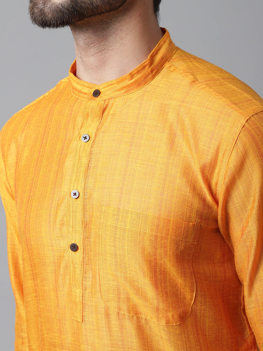 Even Apparels Yellow Check Kurta With Band Collar | Grocsy