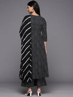 KSUT (House of Varanga) Black And White Cotton Printed Anarkali Kurta Paired With Palazzo And Chiffon Dupatta | Grocsy