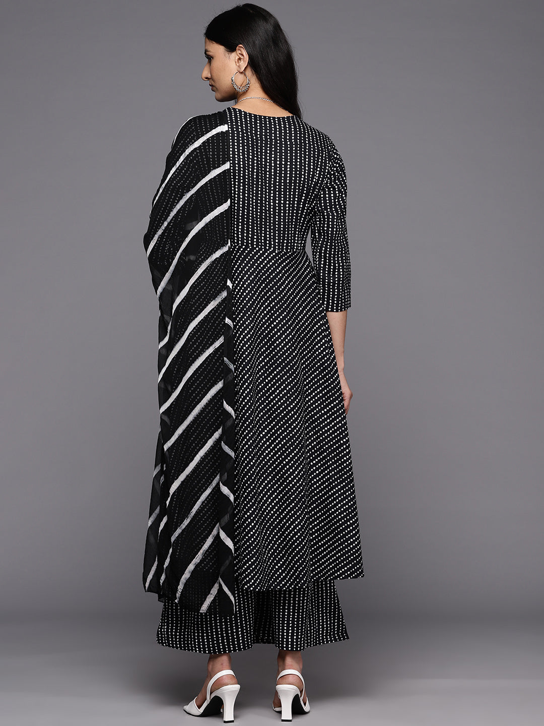 KSUT (House of Varanga) Black And White Cotton Printed Anarkali Kurta Paired With Palazzo And Chiffon Dupatta | Grocsy