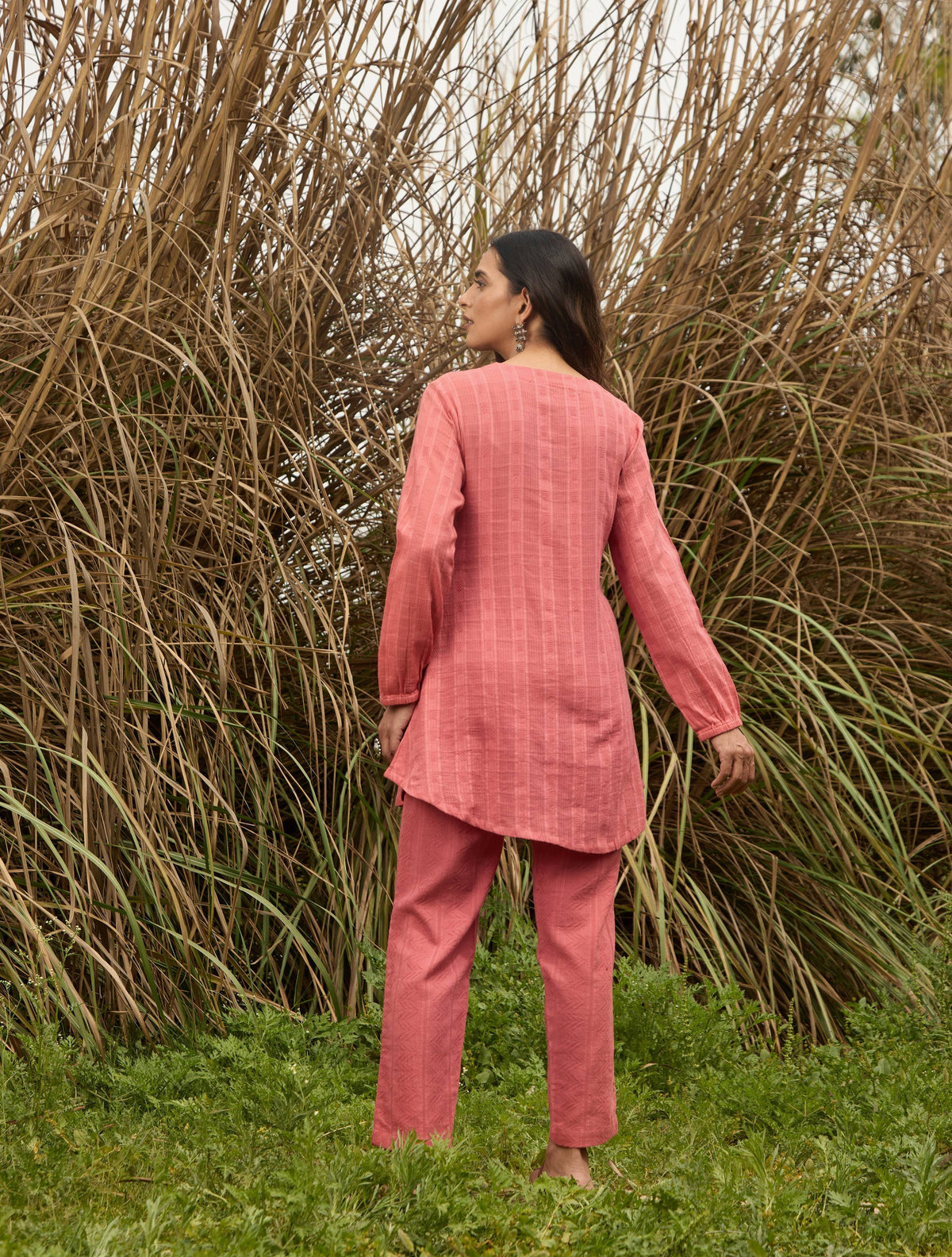 trueBrowns Coral Cotton Dobby Relaxed Co-ord Set | Grocsy