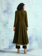 trueBrowns Mehandi Velvet Anarkali Kurta | Grocsy