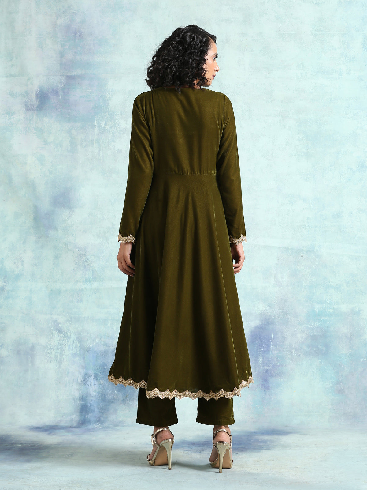 trueBrowns Mehandi Velvet Anarkali Kurta | Grocsy