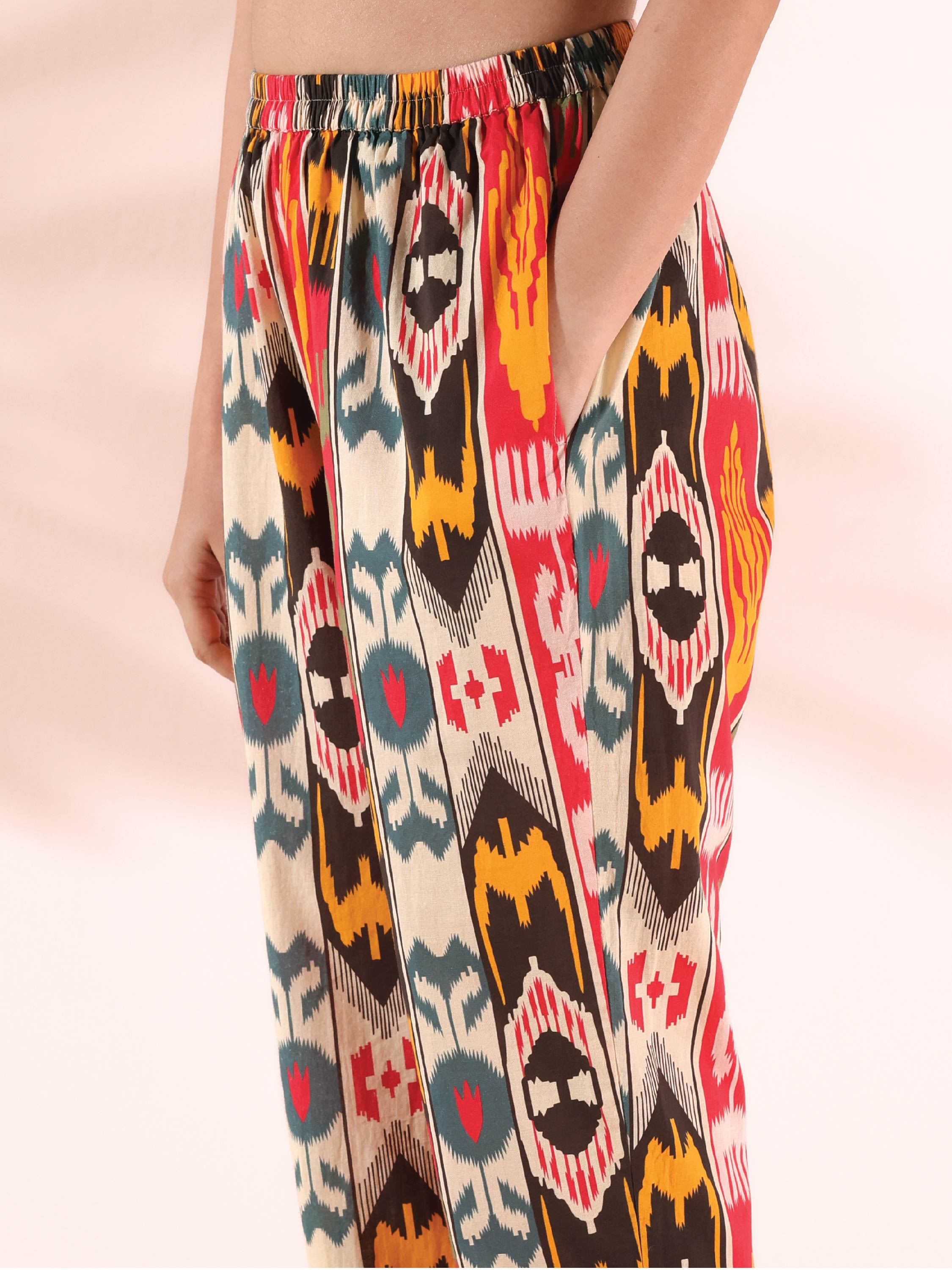 trueBrowns Cola Cotton Ikat Kurta Pant Set | Grocsy