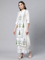Ahalyaa Women Off White Colour Pure Cotton Printed Kurta Palazzo Set With Dupatta | Grocsy