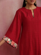 trueBrowns Red Straight Cotton Dobby Kurta Set | Grocsy