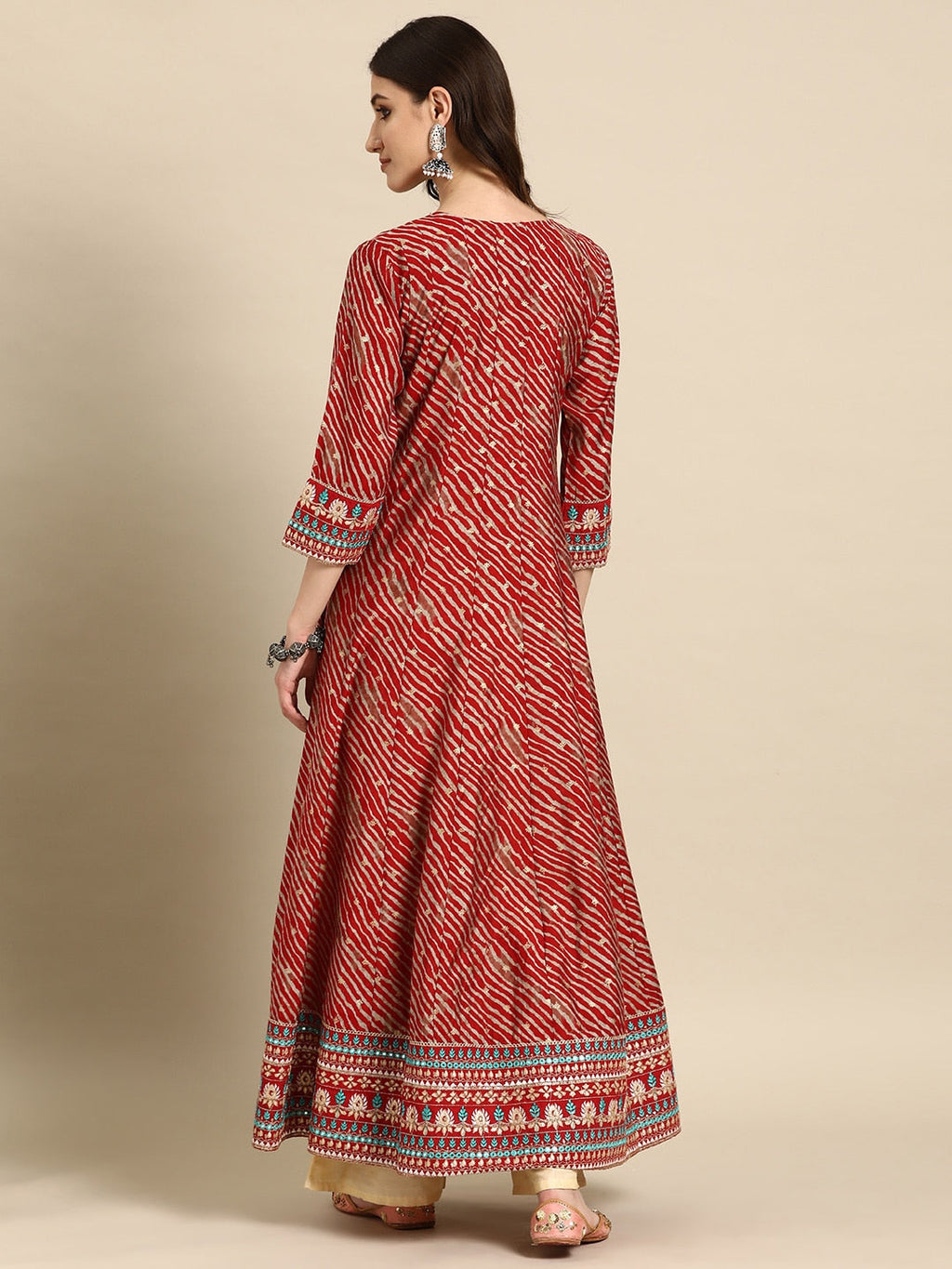 Sangria Women Floral Embroidered Mirror Work Anarkali Kurta | Grocsy