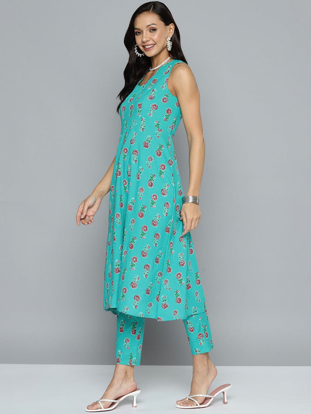 HERE&NOW Floral Printed Pure Cotton Kurta with Trousers | Grocsy