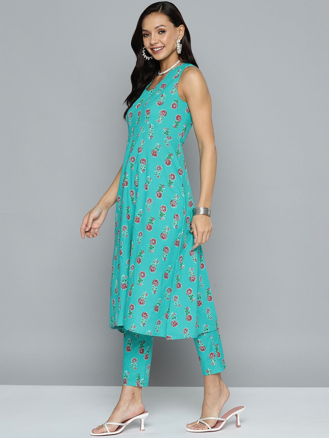 HERE&NOW Floral Printed Pure Cotton Kurta with Trousers | Grocsy
