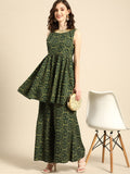All About You Women Green Bandhani Printed Gathered Sequinned Kurti with Palazzos | Grocsy