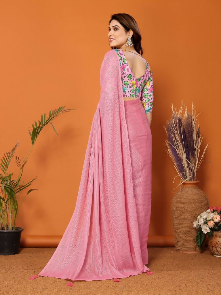 Partywear Designer Rose Polyester Zari Fancy Saree - Starwalk | Grocsy