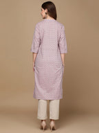 HERE&NOW Pink & Brown Chevron Printed Sequined Pure Cotton Kurta | Grocsy