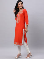 Souchii Orange Ethnic Motifs Thread Work Grandeur & Majestic Artwork Kurta | Grocsy