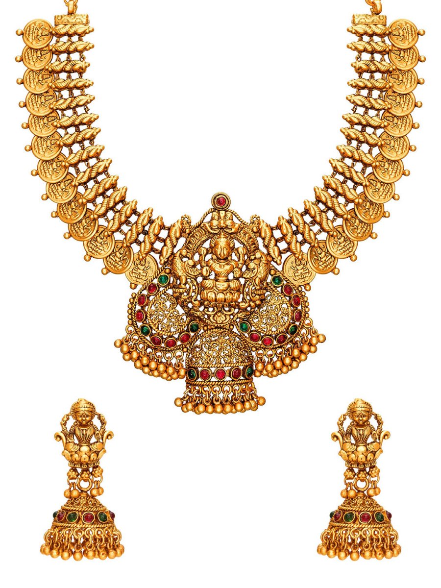 Aadita Gold-Toned Stone-Studded Temple Jewelry Set | Grocsy