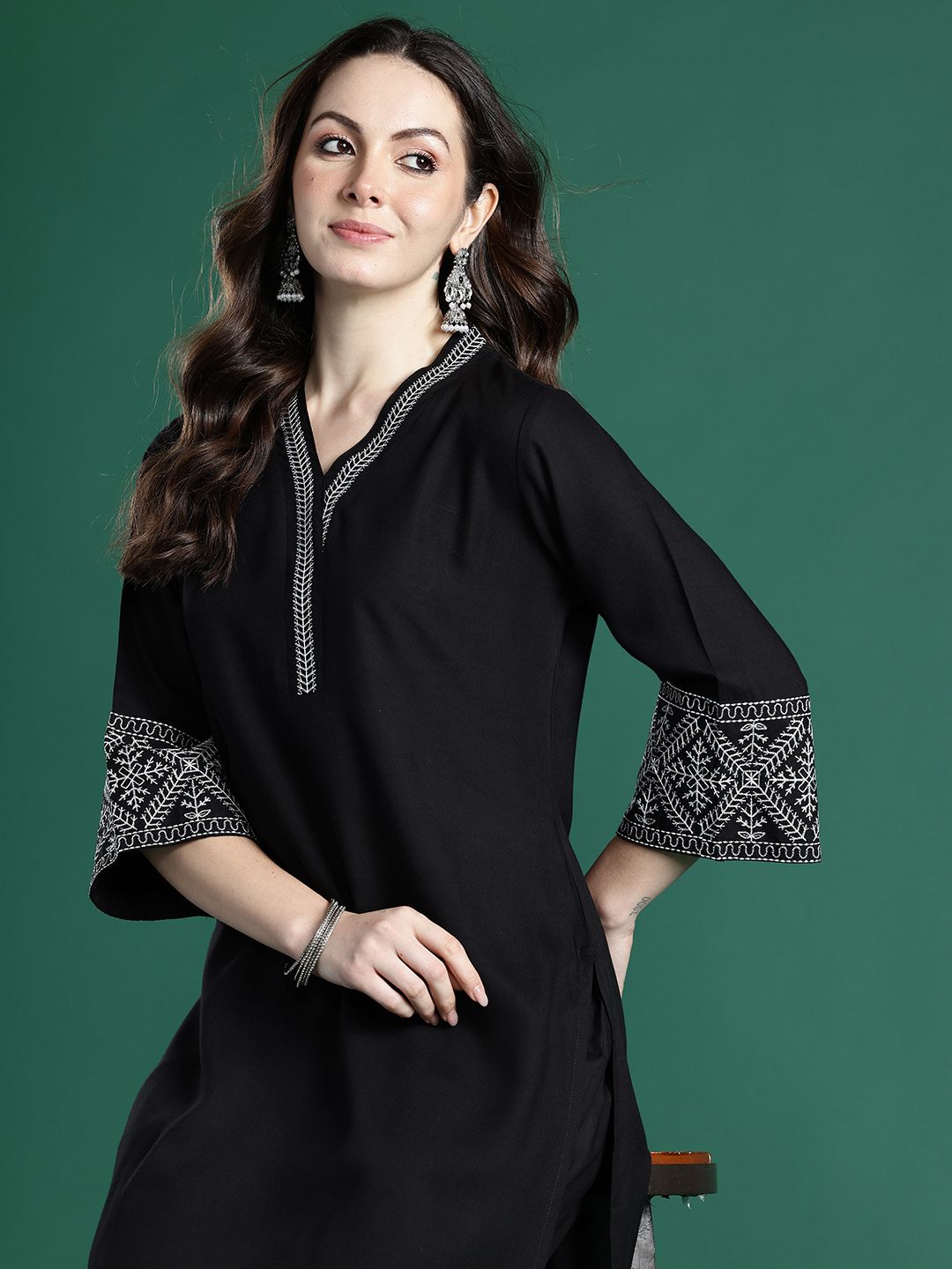Indo Era Ethnic Motifs Embroidered Regular Kurta with Trousers | Grocsy
