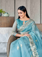 Tikhi Imli Floral Gotta Patti Organza Heavy Work Saree | Grocsy