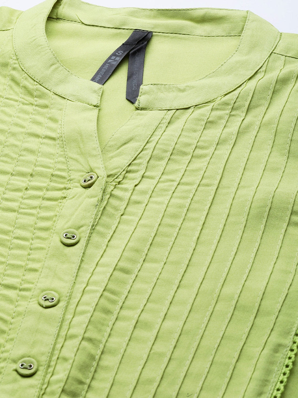 HERE&NOW Women Green Pintuck Yoke Design Straight Kurta | Grocsy