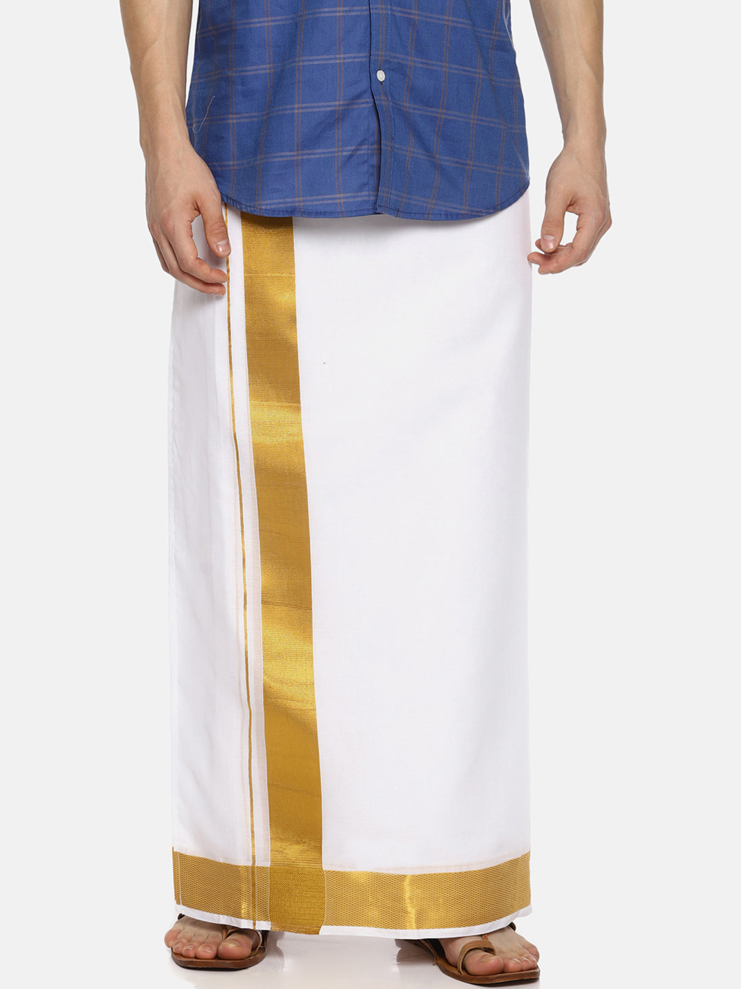 Sethukrishna White Solid Double Layer Readymade Dhoti For Men | Grocsy