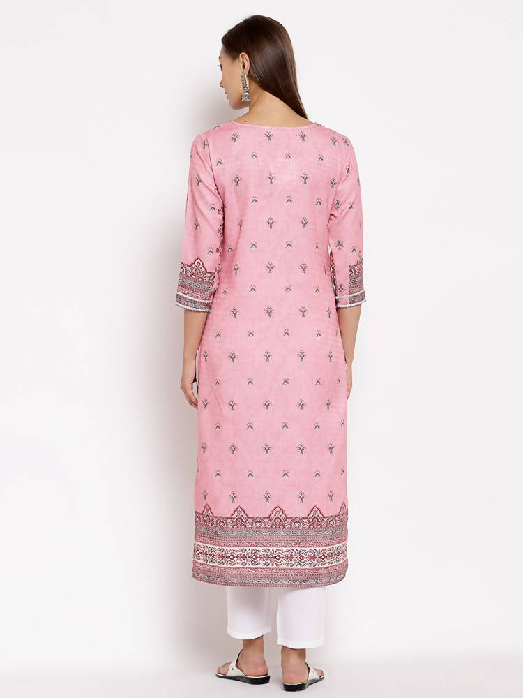 Myshka Women's Multi Pashmeena Printed 3/4 Sleeve Round Neck Casual Winter Kurta | Grocsy