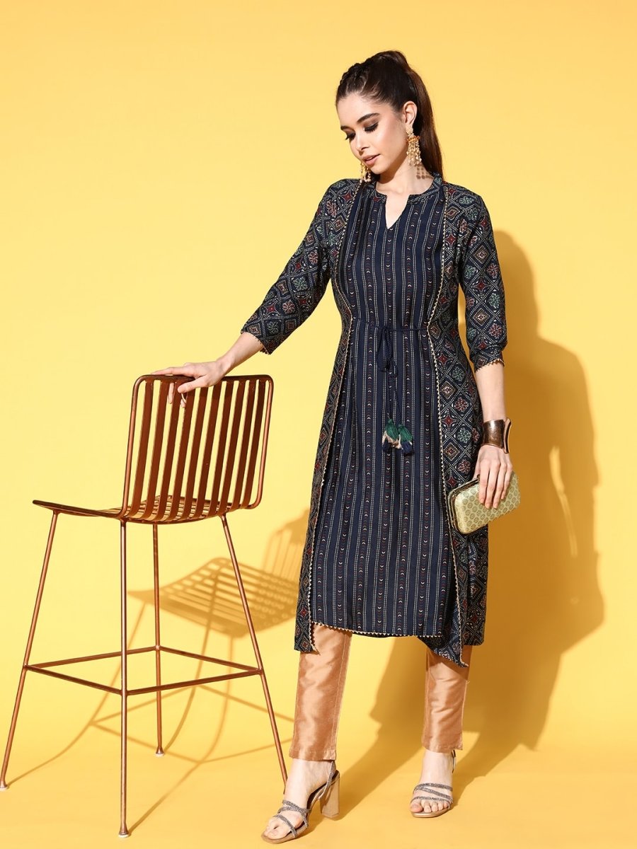 All About You Women Printed Bold Decorations Layered A-Line Kurta | Grocsy